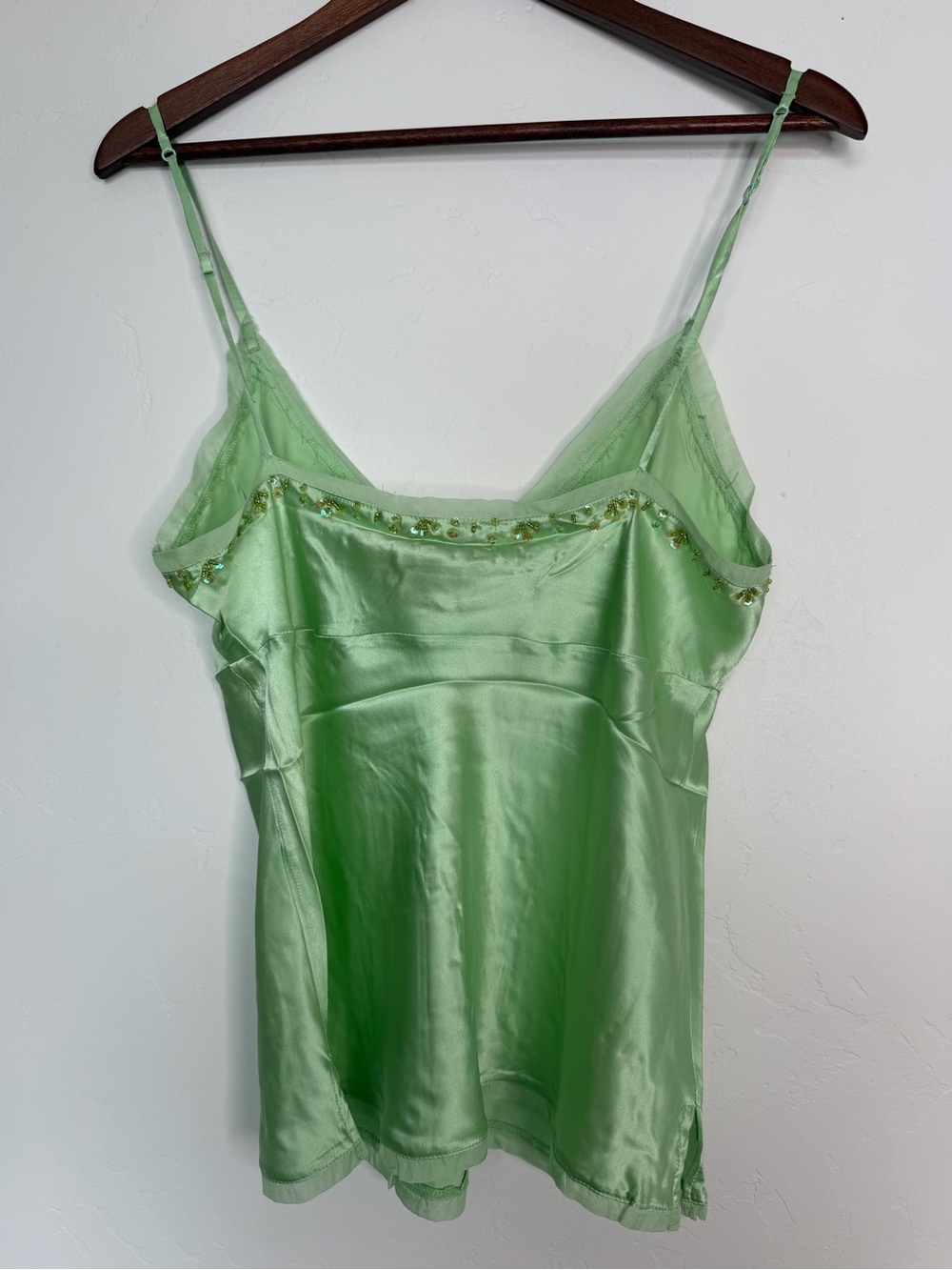 Gold Hawk Lime Sherbet Silk Beaded Cami Tank Top Medium NWT Y2K Green - Picture 2 of 4